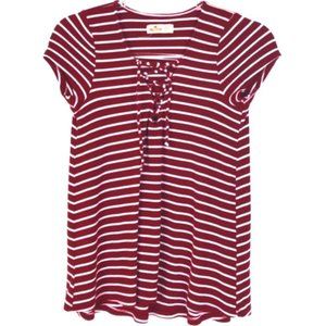 Hollister Maroon & White Striped Tee
